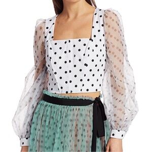 STAUD White and Black Polka Dot Blouse